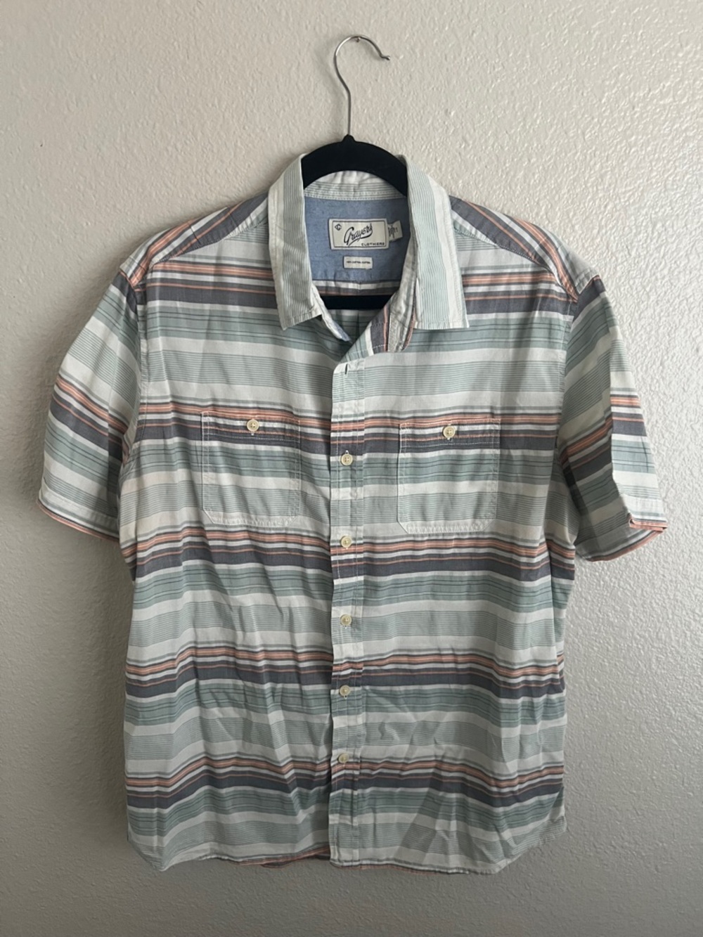 Grayers Short-Sleeve Striped Button-Up Shirt - Mint, Gray & Brown Stripe